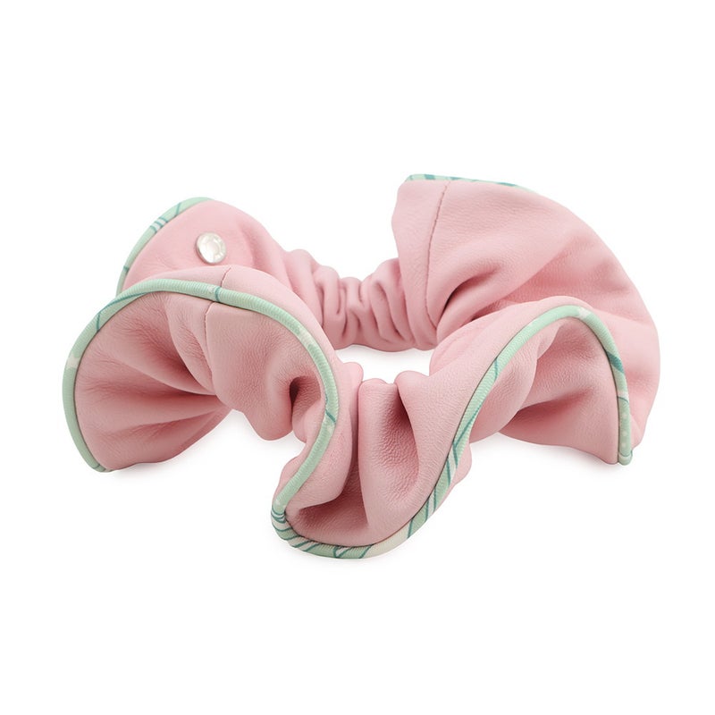 エルメス シュシュ クラウディア ローズサクラ/シルバー金具 ラムスキン/シルク HERMES ヘアアクセサリー