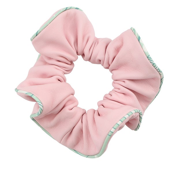 エルメス シュシュ クラウディア ローズサクラ/シルバー金具 ラムスキン/シルク HERMES ヘアアクセサリー