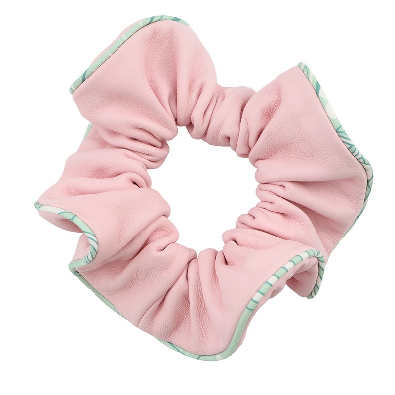 エルメス シュシュ クラウディア ローズサクラ/シルバー金具 ラムスキン/シルク HERMES ヘアアクセサリー