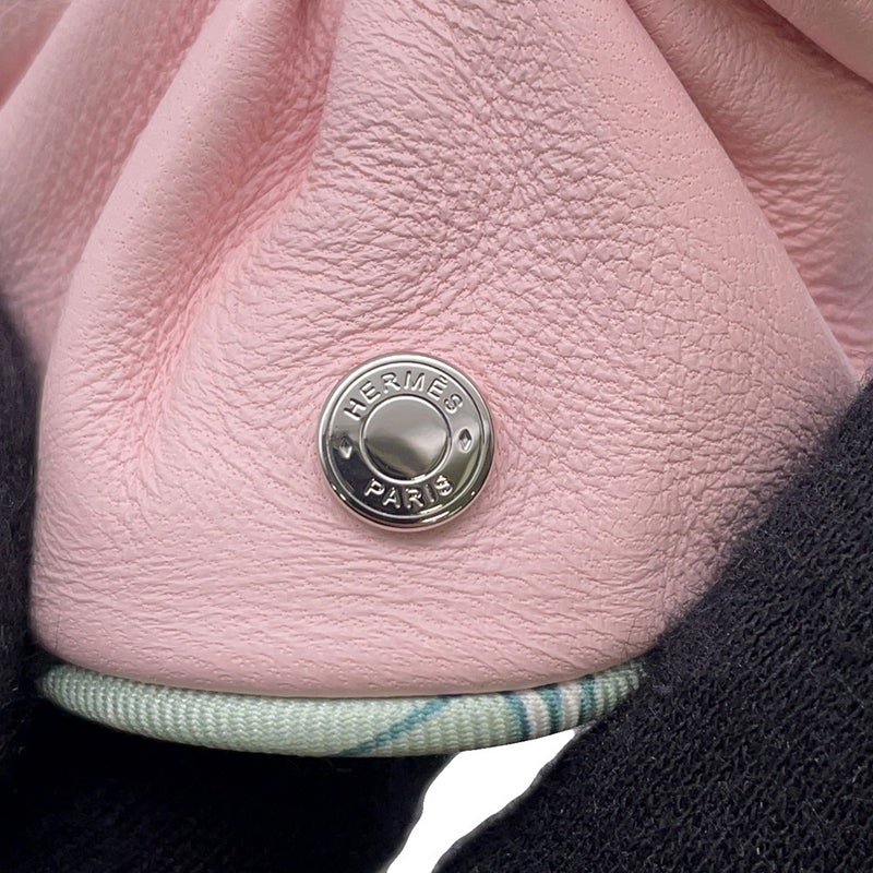 エルメス シュシュ クラウディア ローズサクラ/シルバー金具 ラムスキン/シルク HERMES ヘアアクセサリー