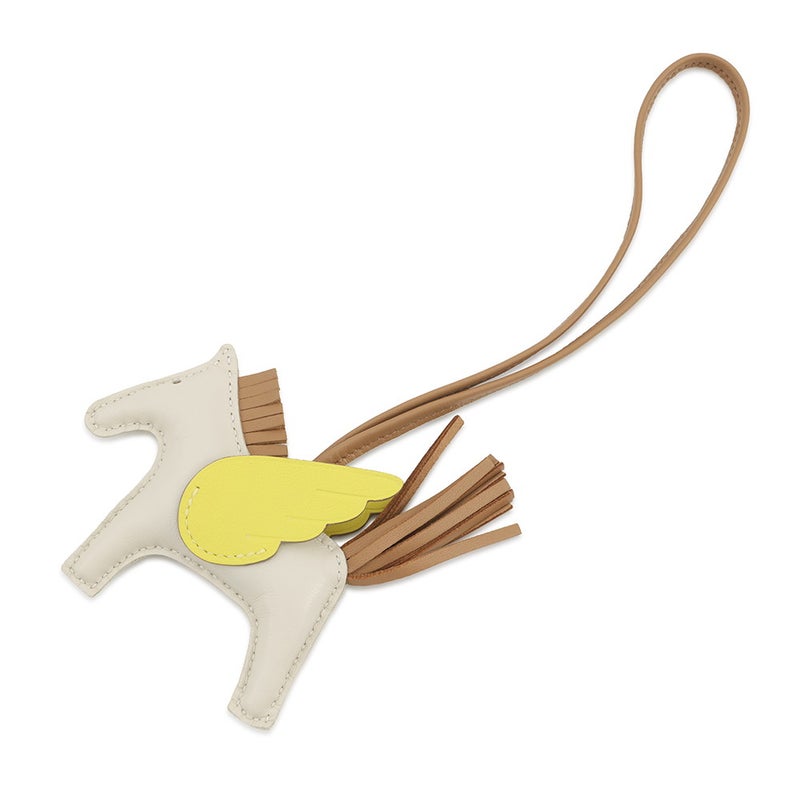 エルメス バッグチャーム ロデオPM ペガサス クレ/ライム/チャイ ラムスキン U刻印 HERMES