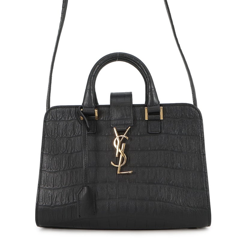 サンローランパリ ハンドバッグ ベイビーカバス クロコ型押しレザー 568853 SAINT LAURENT PARIS 2way 黒