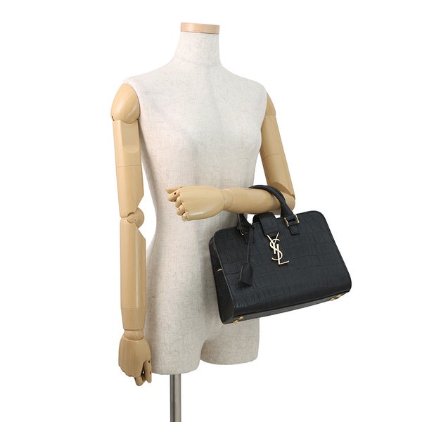サンローランパリ ハンドバッグ ベイビーカバス クロコ型押しレザー 568853 SAINT LAURENT PARIS 2way 黒