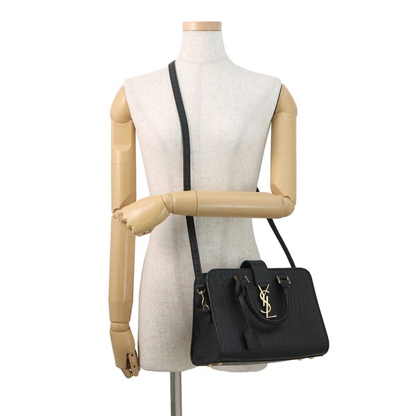 サンローランパリ ハンドバッグ ベイビーカバス クロコ型押しレザー 568853 SAINT LAURENT PARIS 2way 黒