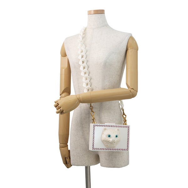 グッチ ショルダーバッグ キャット プラスチック ラインストーン フェイクパール 500259 GUCCI バッグ 白