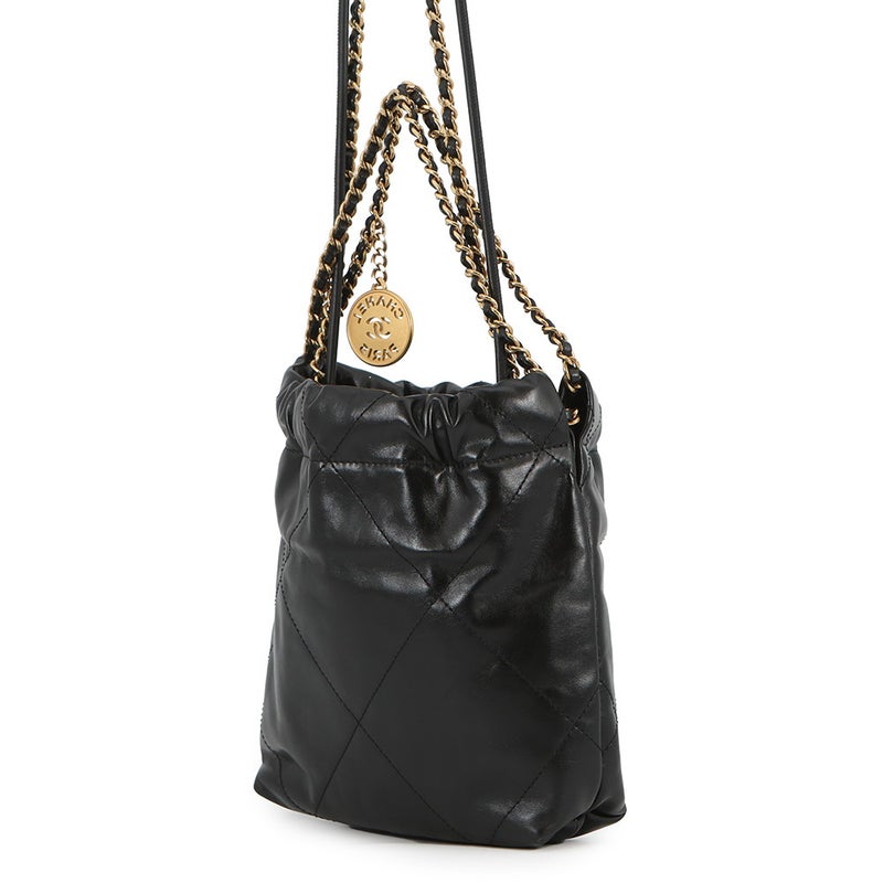 シャネル ハンドバッグ CHANEL 22 ミニ ココマーク シャイニーカーフレザー AS3980 CHANEL 2way 黒