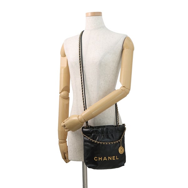 シャネル ハンドバッグ CHANEL 22 ミニ ココマーク シャイニーカーフレザー AS3980 CHANEL 2way 黒