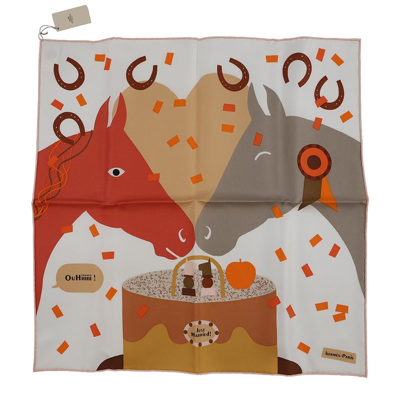 エルメス スカーフ カレ45 ガヴロッシュ ジャスト・マリッド JUST MARRIED HERMES プチカレ 2024春夏 白