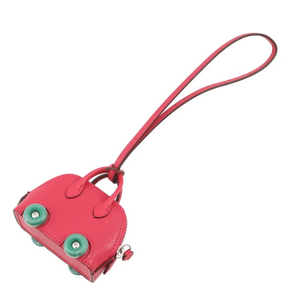 エルメス バッグチャーム ボリード・オン・ホイールズ ローズエクストリーム/ヴェールヴェルティゴ/シルバー金具 シェブルミゾル U刻印