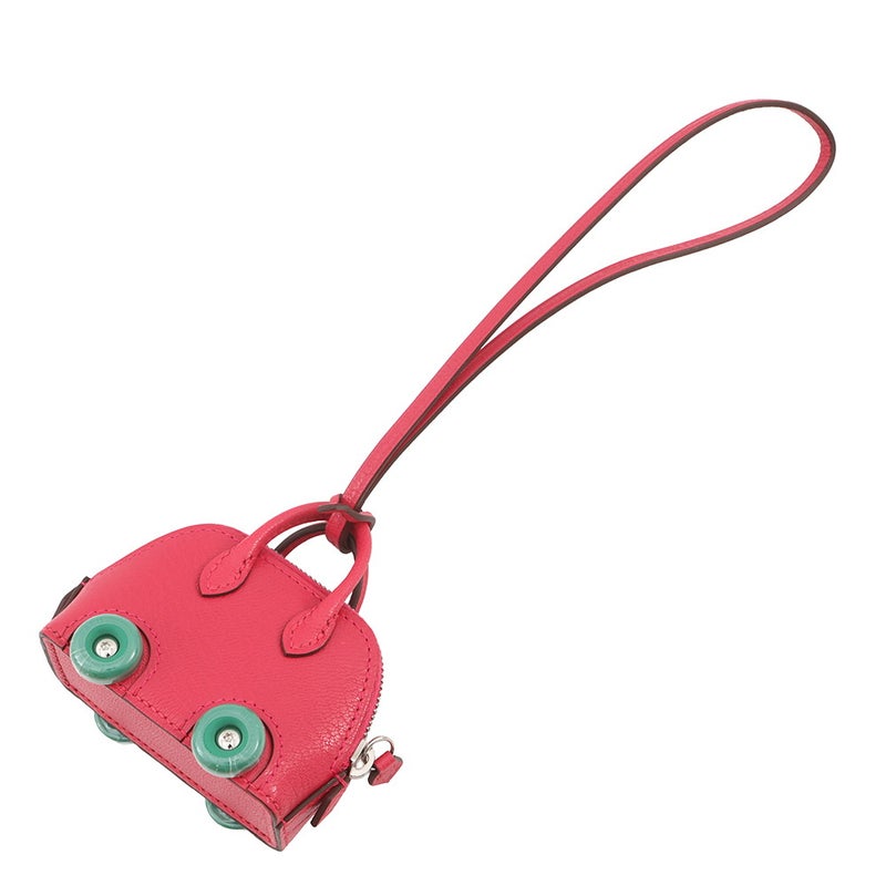 エルメス バッグチャーム ボリード・オン・ホイールズ ローズエクストリーム/ヴェールヴェルティゴ/シルバー金具 シェブルミゾル U刻印