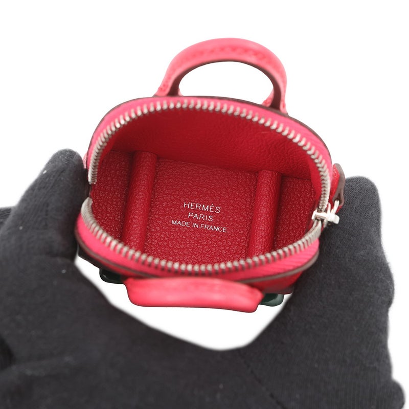 エルメス バッグチャーム ボリード・オン・ホイールズ ローズエクストリーム/ヴェールヴェルティゴ/シルバー金具 シェブルミゾル U刻印