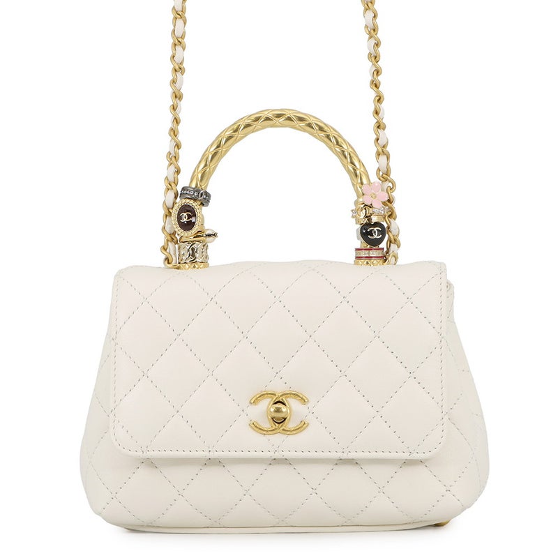 シャネル ハンドバッグ ココマーク ココハンドル リング マトラッセ XXS キャビアスキン AS2215 CHANEL 2way 白