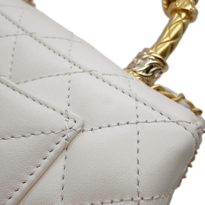 シャネル ハンドバッグ ココマーク ココハンドル リング マトラッセ XXS キャビアスキン AS2215 CHANEL 2way 白