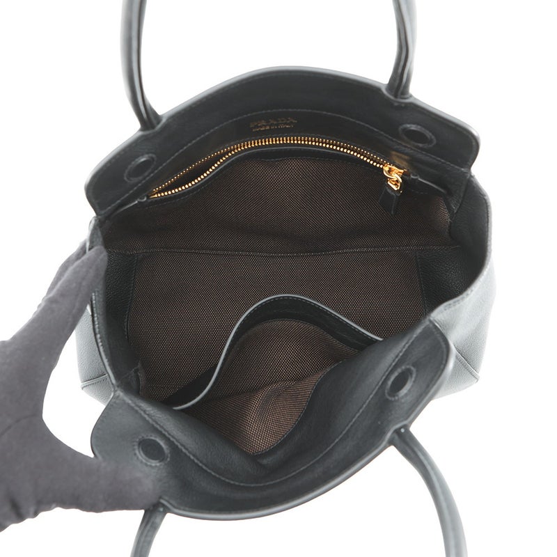 プラダ ハンドバッグ ロゴ ミディアム ソフトグレインレザー 1BG533 PRADA 黒