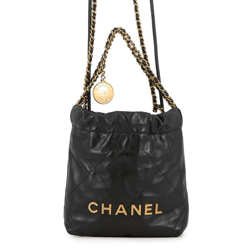 シャネル ハンドバッグ CHANEL 22 ミニ ココマーク シャイニーカーフレザー AS3980 CHANEL 2way 黒