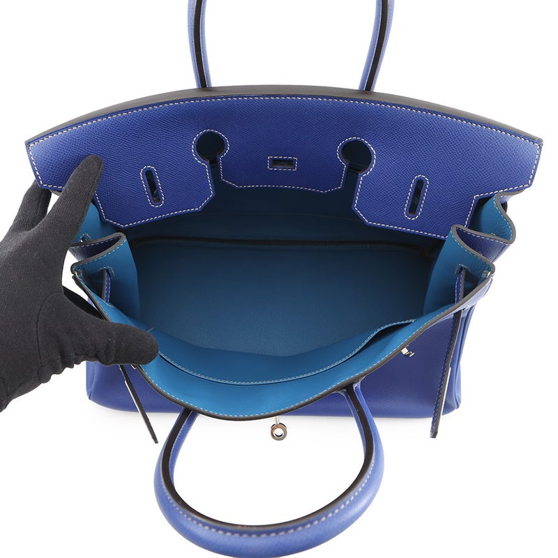 エルメス バーキン35 キャンディ ブルーエレクトリック/ミコノス/シルバー金具 エプソン □O刻印 HERMES Birkin ハンドバッグ