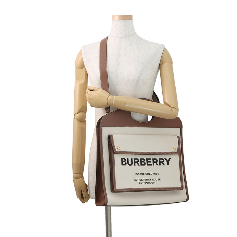 バーバリー ハンドバッグ ミディアム ポケットバッグ キャンバス レザー 8039362 BURBERRY 2way