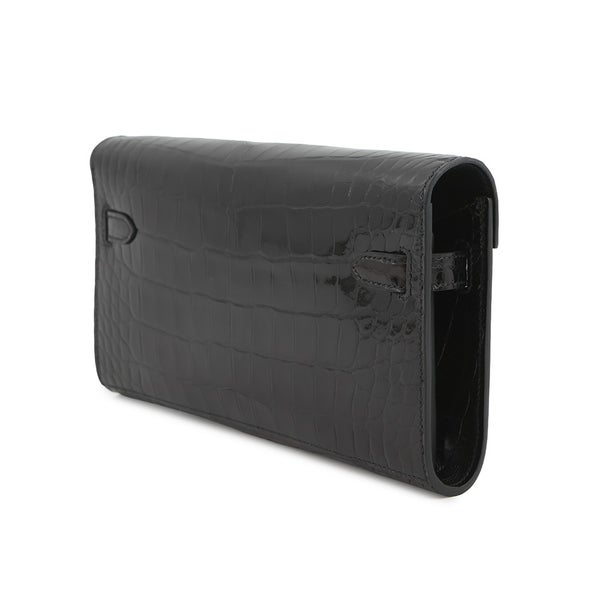 エルメス ケリーウォレット ロング トゥーゴー ブラック/ゴールド金具 アリゲーターシャイン B刻印 黒