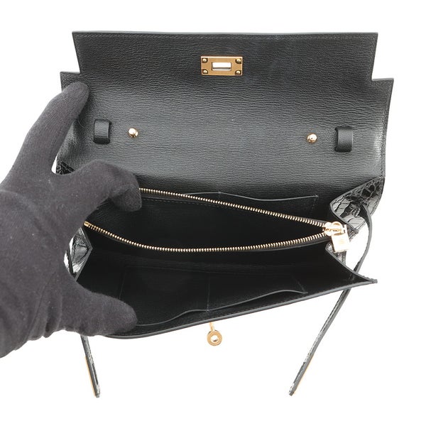 エルメス ケリーウォレット ロング トゥーゴー ブラック/ゴールド金具 アリゲーターシャイン B刻印 黒