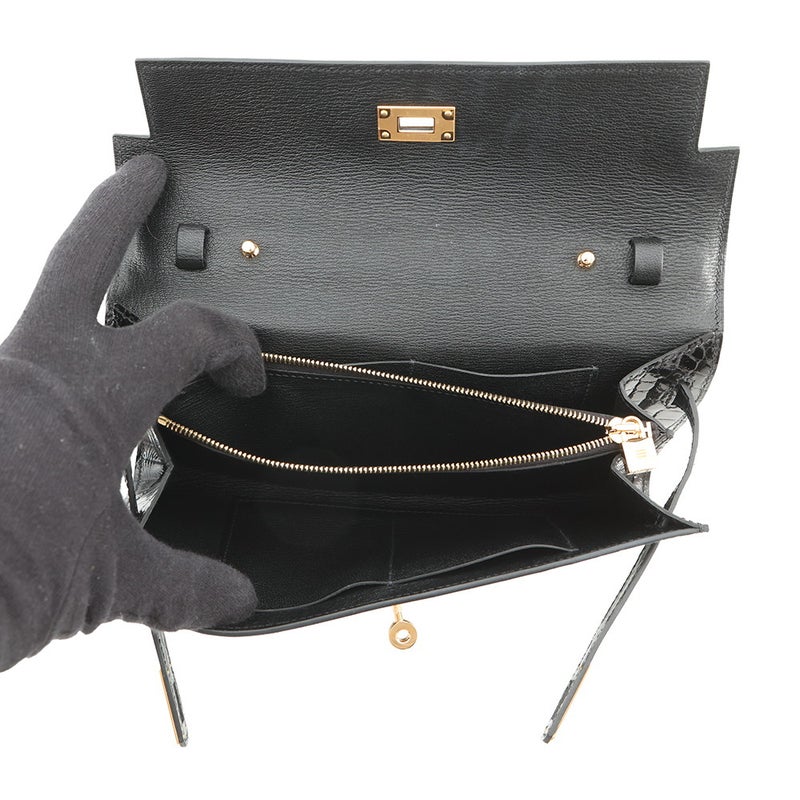 エルメス ケリーウォレット ロング トゥーゴー ブラック/ゴールド金具 アリゲーターシャイン B刻印 黒