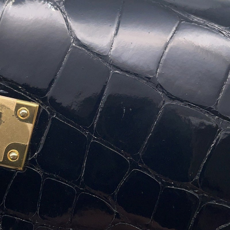 エルメス ケリーウォレット ロング トゥーゴー ブラック/ゴールド金具 アリゲーターシャイン B刻印 黒