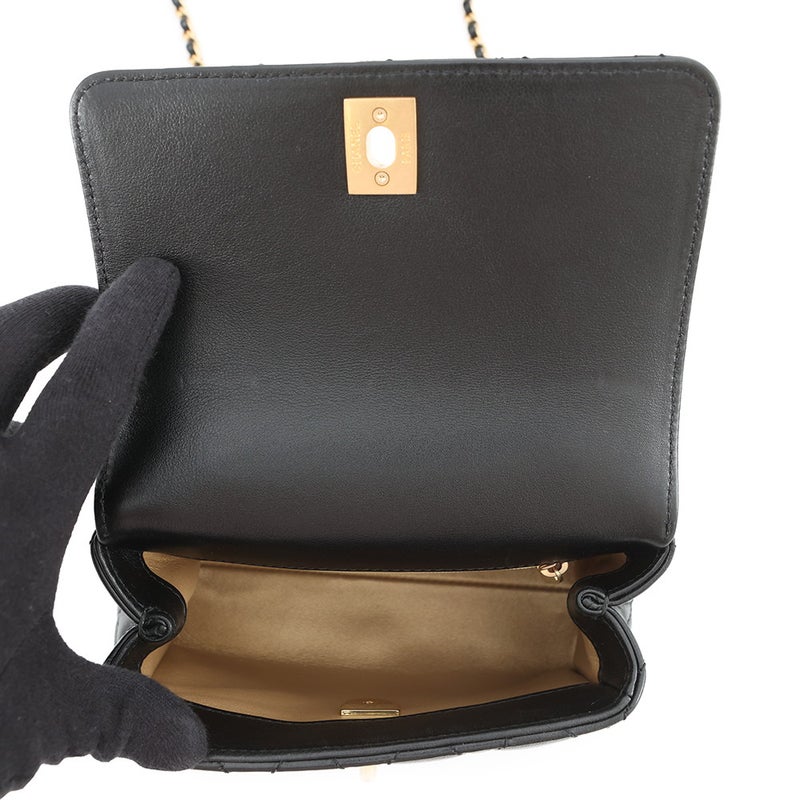 シャネル ハンドバッグ ココマーク トップハンドル リング XXS ラムスキン AS2215 2wayショルダー ココハンドル 黒