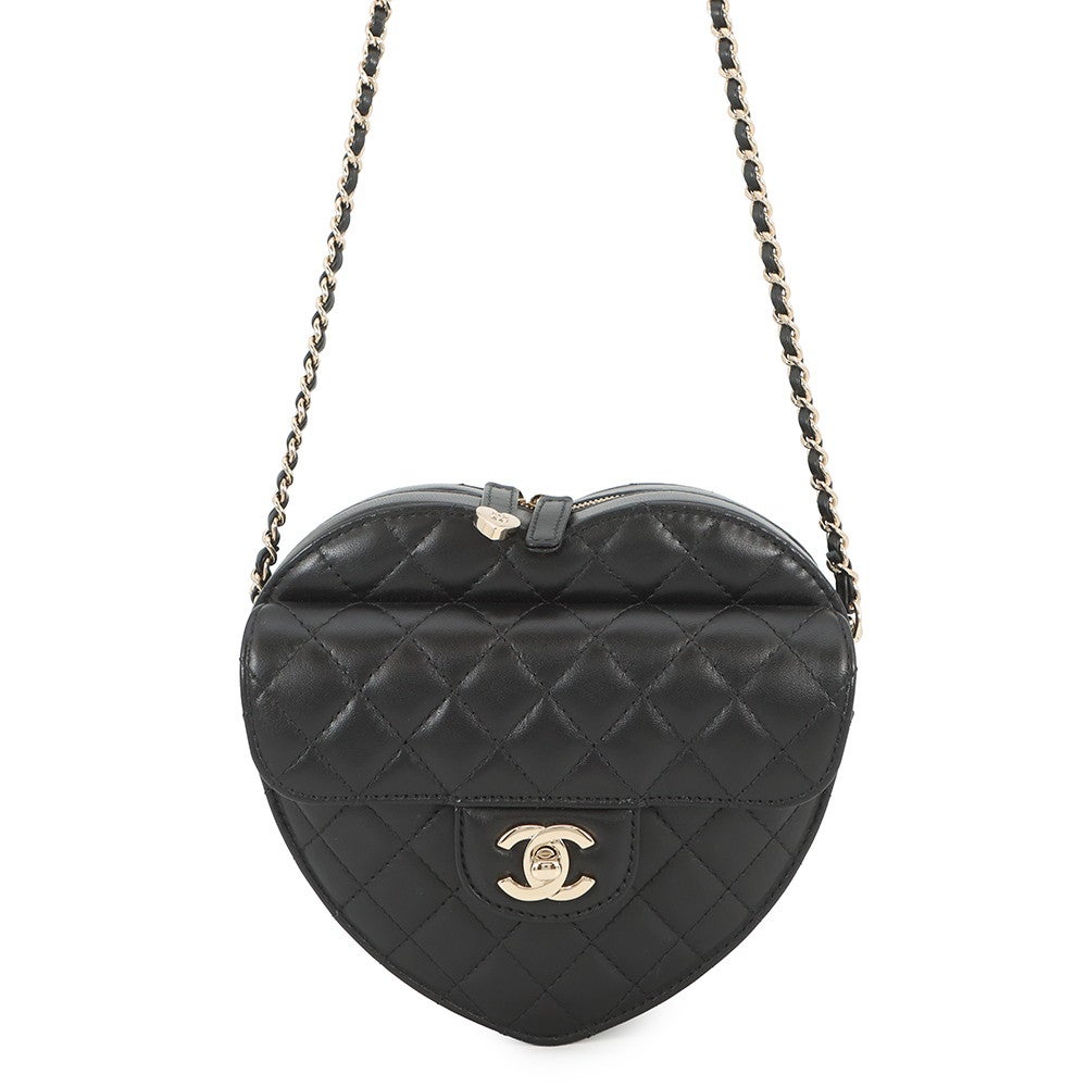 シャネル チェーンショルダーバッグ マトラッセ ハートシェイプ ラムスキン AS3191 CHANEL バッグ 黒 シャネル チェーンショルダーバッグ マトラッセ ハートシェイプ