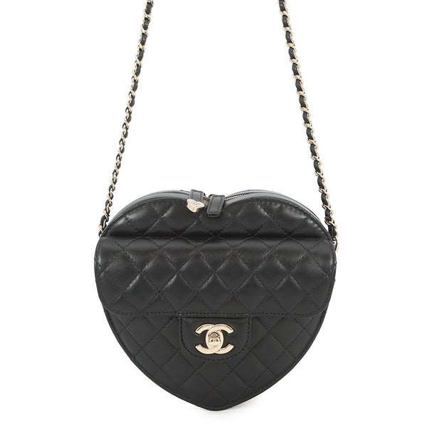 シャネル チェーンショルダーバッグ マトラッセ ハートシェイプ ラムスキン AS3191 CHANEL バッグ 黒