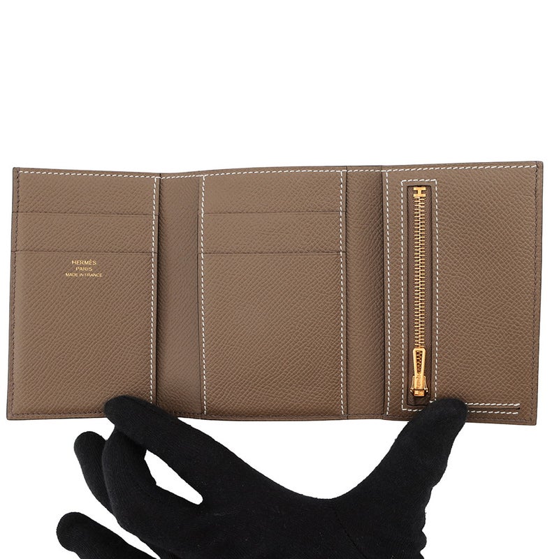エルメス 三つ折り財布 ベアンコンビネ ヴェルソ エタン/エトゥープ/ゴールド金具 エプソン K刻印