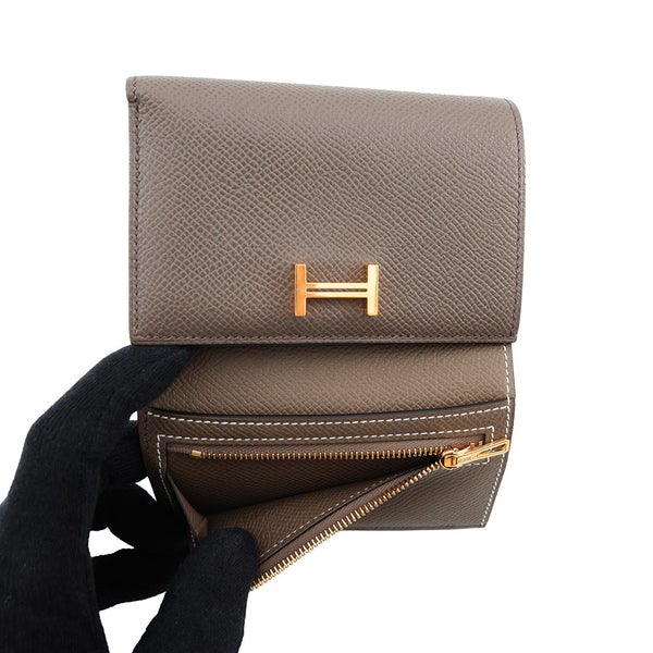 エルメス 三つ折り財布 ベアンコンビネ ヴェルソ エタン/エトゥープ/ゴールド金具 エプソン K刻印