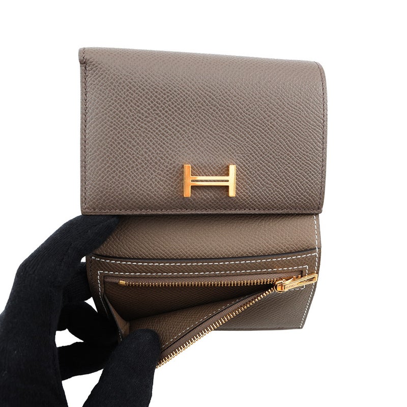 エルメス 三つ折り財布 ベアンコンビネ ヴェルソ エタン/エトゥープ/ゴールド金具 エプソン K刻印