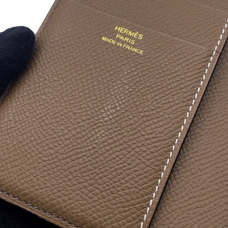 エルメス 三つ折り財布 ベアンコンビネ ヴェルソ エタン/エトゥープ/ゴールド金具 エプソン K刻印