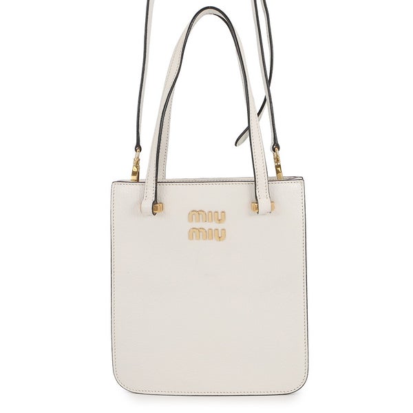 ミュウミュウ ハンドバッグ マドラス スクエア トート レザー 5BA231 Miu Miu 2way 白