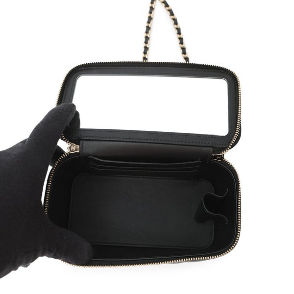 シャネル チェーンショルダーバッグ マトラッセ ココマーク バニティケース ラムスキン AP2199 CHANEL ヴァニティ 黒
