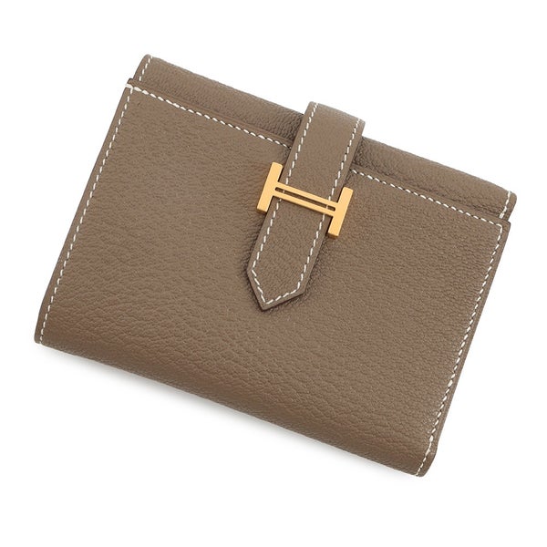エルメス 三つ折り財布 ベアン コンビネ エトゥープ/ゴールド金具 シェブルミゾル B刻印 財布