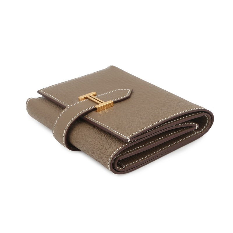 エルメス 三つ折り財布 ベアン コンビネ エトゥープ/ゴールド金具 シェブルミゾル B刻印 財布