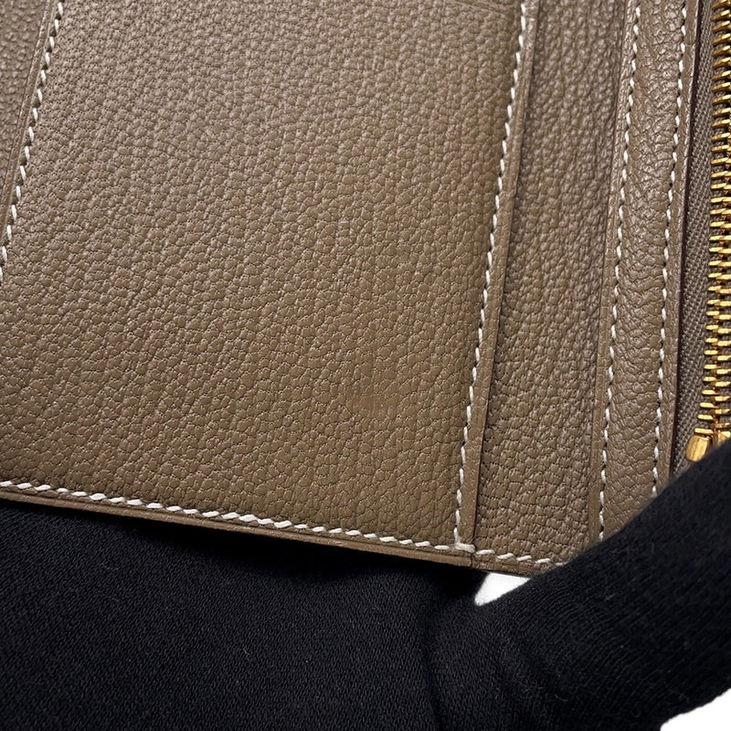 エルメス 三つ折り財布 ベアン コンビネ エトゥープ/ゴールド金具 シェブルミゾル B刻印 財布