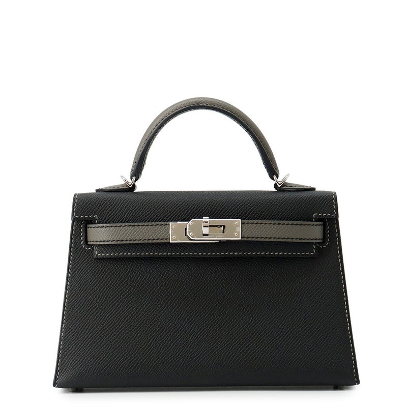 エルメス ハンドバッグ ミニケリー2 外縫い ブラック/グリメイヤー/シルバー金具 エプソン W刻印 ２wayショルダー 黒 SPO