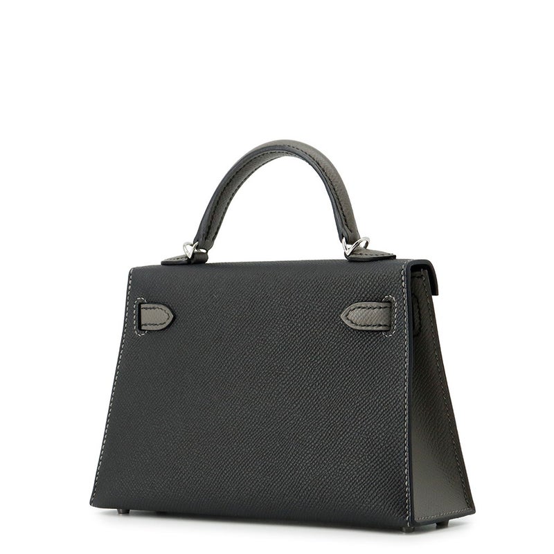 エルメス ハンドバッグ ミニケリー2 外縫い ブラック/グリメイヤー/シルバー金具 エプソン W刻印 ２wayショルダー 黒 SPO