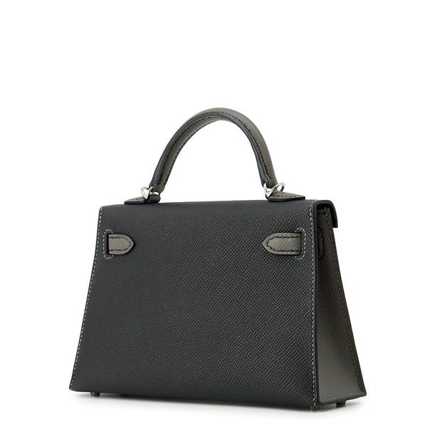 エルメス ハンドバッグ ミニケリー2 外縫い ブラック/グリメイヤー/シルバー金具 エプソン W刻印 ２wayショルダー 黒 SPO
