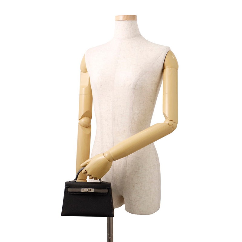 エルメス ハンドバッグ ミニケリー2 外縫い ブラック/グリメイヤー/シルバー金具 エプソン W刻印 ２wayショルダー 黒 SPO