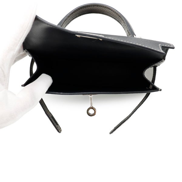 エルメス ハンドバッグ ミニケリー2 外縫い ブラック/グリメイヤー/シルバー金具 エプソン W刻印 ２wayショルダー 黒 SPO