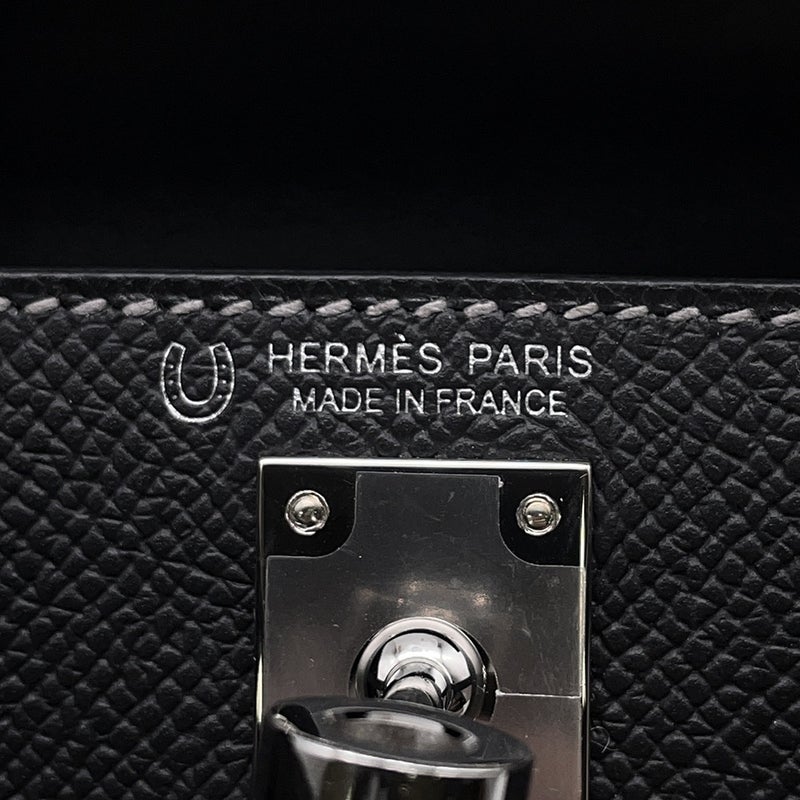 エルメス ハンドバッグ ミニケリー2 外縫い ブラック/グリメイヤー/シルバー金具 エプソン W刻印 ２wayショルダー 黒 SPO