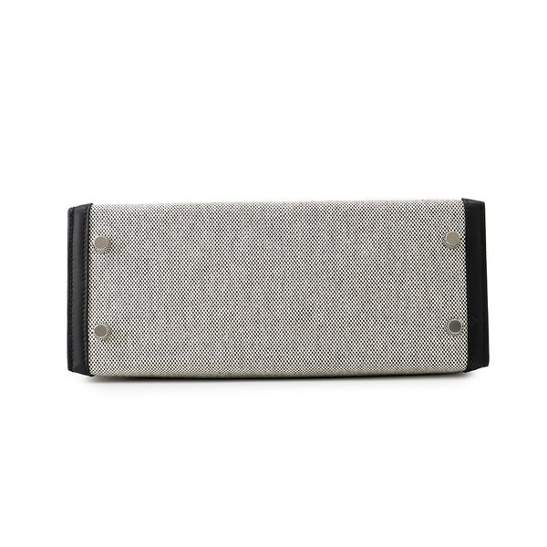 エルメス ハンドバッグ ケリー25 外縫い エクリュ/ブラック/シルバー金具 トワルアッシュ/スイフト K刻印 ２wayショルダー 黒