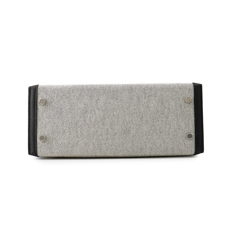 エルメス ハンドバッグ ケリー25 外縫い エクリュ/ブラック/シルバー金具 トワルアッシュ/スイフト K刻印 ２wayショルダー 黒