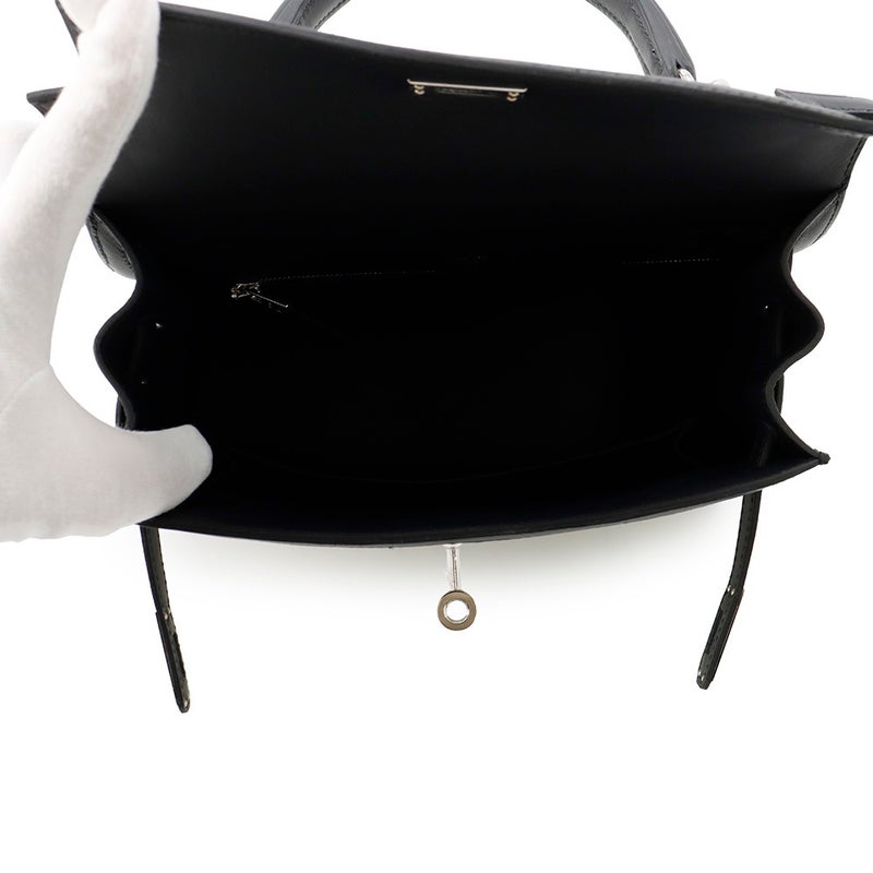 エルメス ハンドバッグ ケリー25 外縫い エクリュ/ブラック/シルバー金具 トワルアッシュ/スイフト K刻印 ２wayショルダー 黒