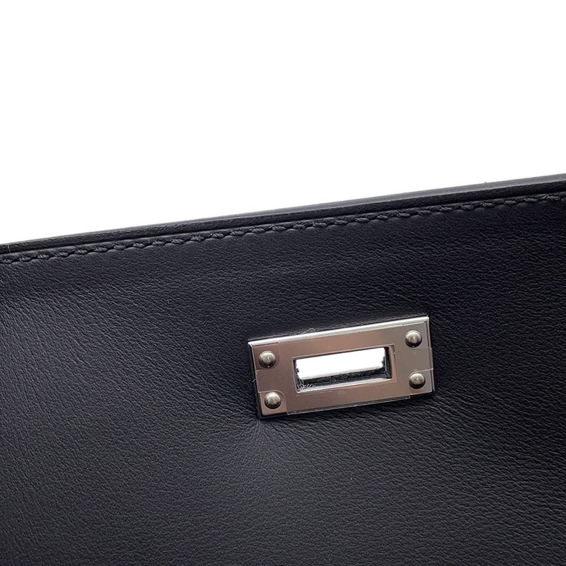 エルメス ハンドバッグ ケリー25 外縫い エクリュ/ブラック/シルバー金具 トワルアッシュ/スイフト K刻印 ２wayショルダー 黒