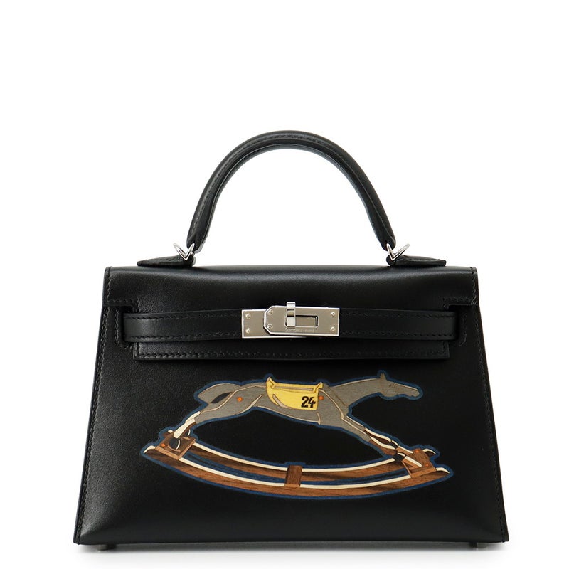 エルメス ミニケリー2 外縫い シュヴァル・ド・ボワ ブラック/シルバー金具 タデラクト W刻印 ２wayショルダー 黒