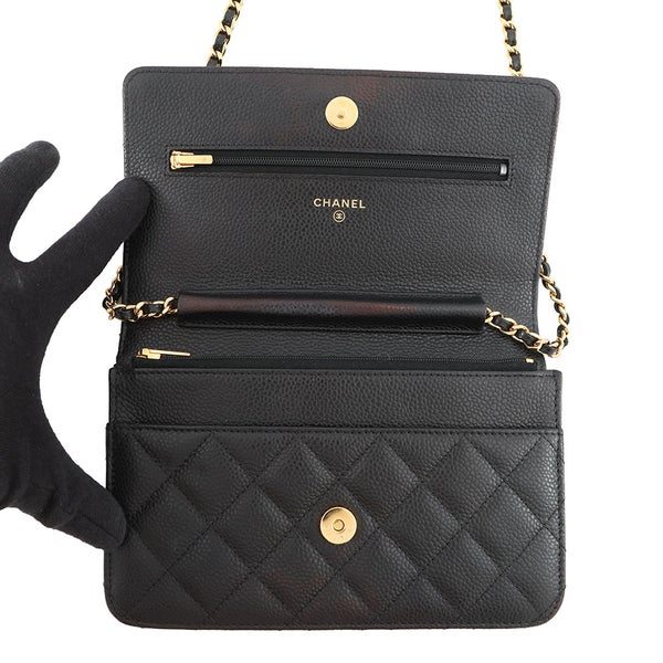 シャネル チェーンウォレット クラシック マトラッセ ココマーク キャビアスキン AP0250 CHANEL 財布 黒