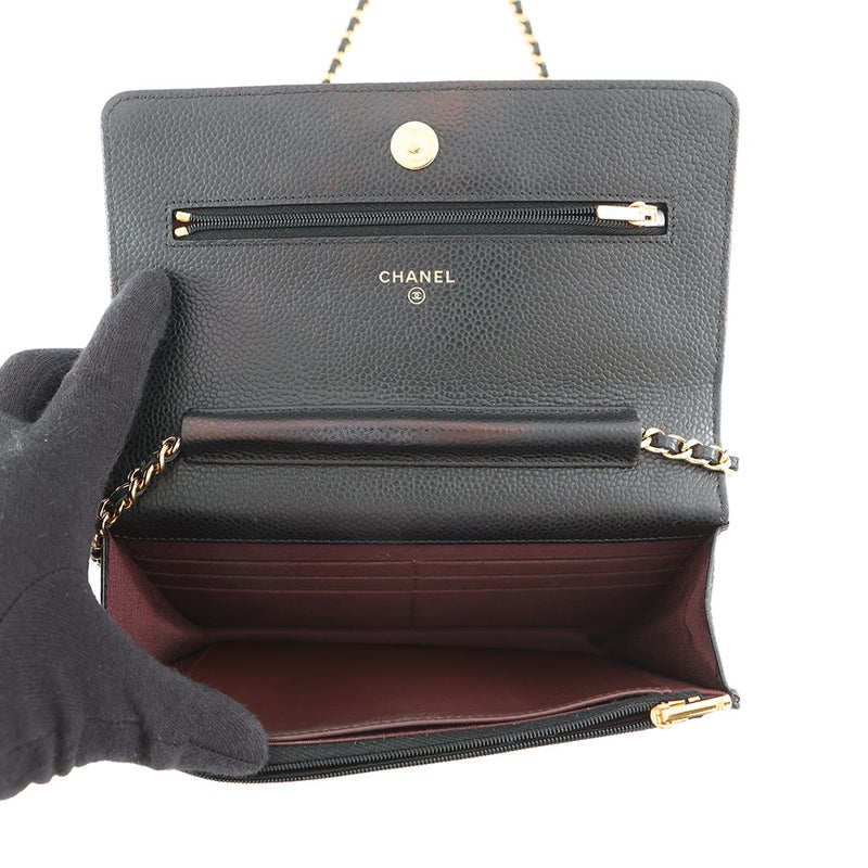 シャネル チェーンウォレット クラシック マトラッセ ココマーク キャビアスキン AP0250 CHANEL 財布 黒